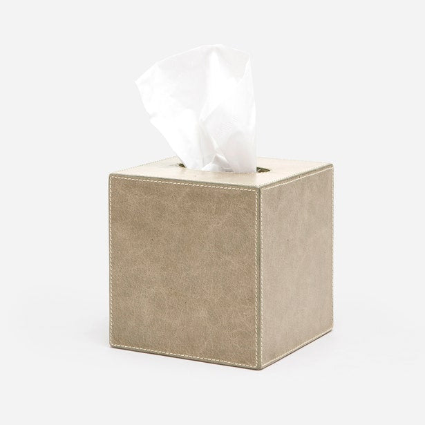 Pigeon & Poodle Hampton tissue box in taupe faux leather with contrast stitching detail.