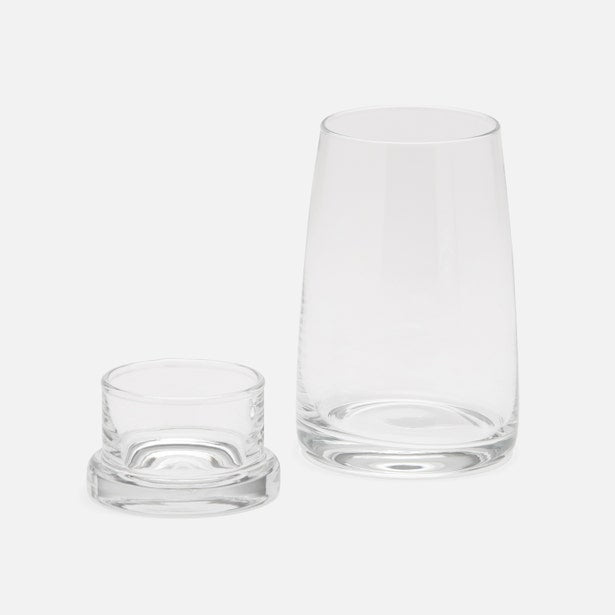 Pigeon & Poodle Hawley clear glass carafe with small bowl lid, separated view.