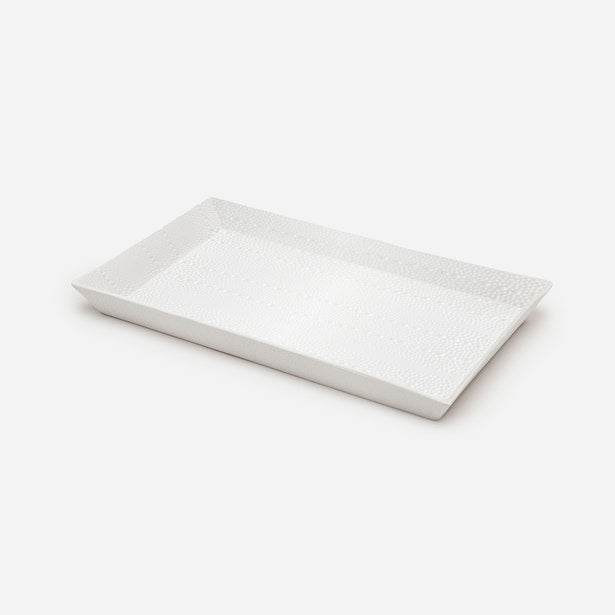Pigeon & Poodle Hilo tray in white with hammered texture surface, angled view.