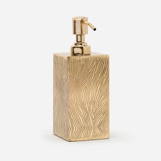 Pigeon & Poodle Humbolt soap pump in gold with embossed wave-texture ceramic body.