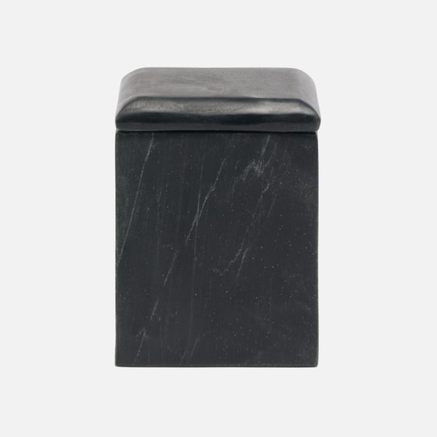 Pigeon & Poodle Kavala bath canister in black marble with lidded square form.