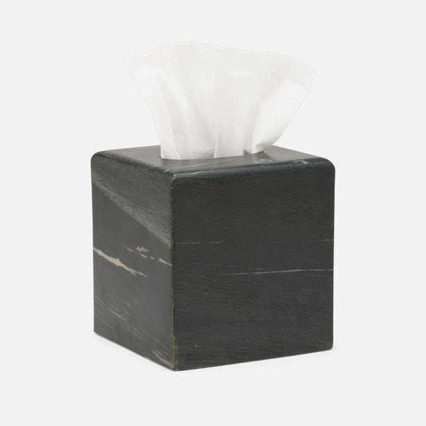 Pigeon & Poodle Kavala tissue box in dark charcoal marble with natural veining.