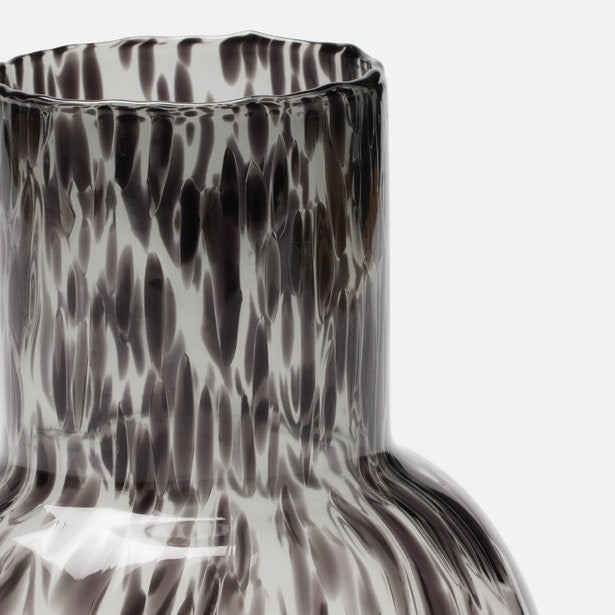 Close-up of Lausanne carafe neck in charcoal tortoiseshell-patterned glass.