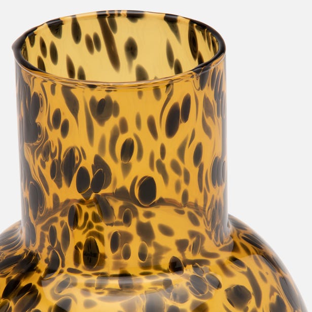 Close-up of Pigeon & Poodle Lausanne carafe neck in amber tortoiseshell glass.