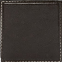 Dark chocolate faux leather panel with white contrast stitching border detail.