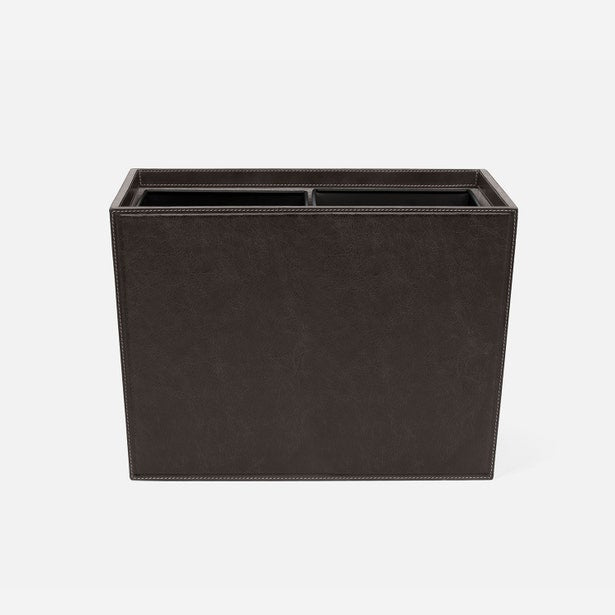Pigeon & Poodle Lorient wastebasket interior compartment view, dark espresso faux leather.