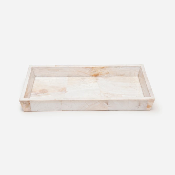 Pigeon & Poodle Lugano tray in ivory bone with warm amber veining, rectangular silhouette.