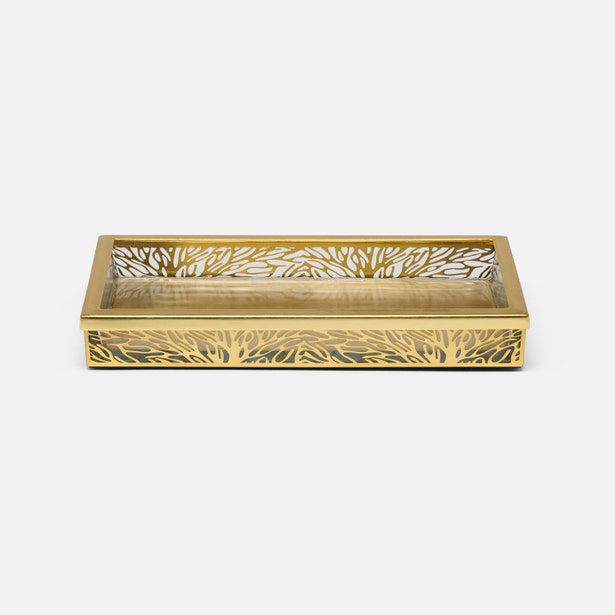 Pigeon & Poodle Lynn tray in gold with decorative tree branch cutout sides.