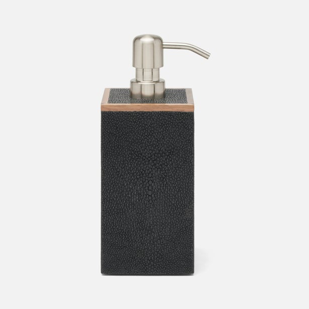 Pigeon & Poodle Manchester soap pump in charcoal shagreen with brushed nickel top and pump.