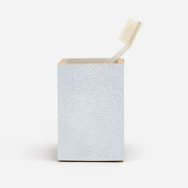 Pigeon & Poodle Manchester brush holder in cool grey shagreen texture with toothbrush.