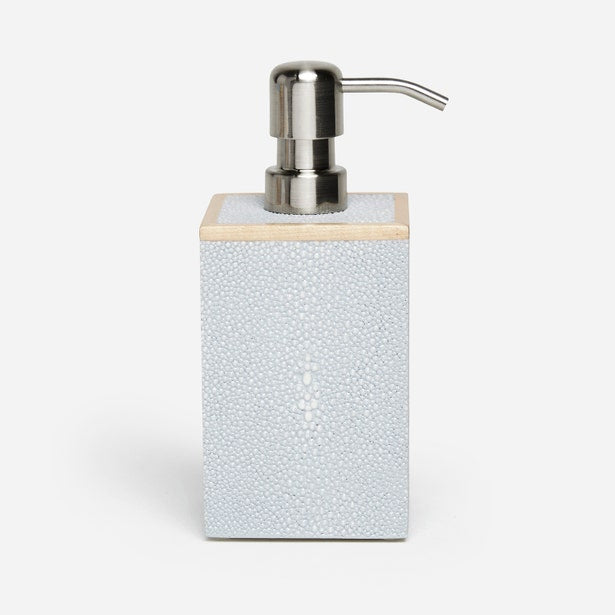 Pigeon & Poodle Manchester soap pump in cool grey faux shagreen with brushed nickel pump top.