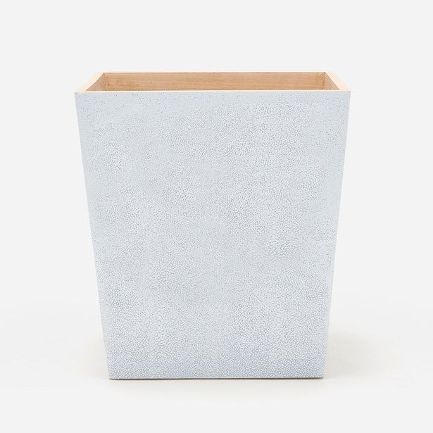 Pigeon & Poodle Manchester wastebasket in cool grey faux shagreen with natural wood interior.