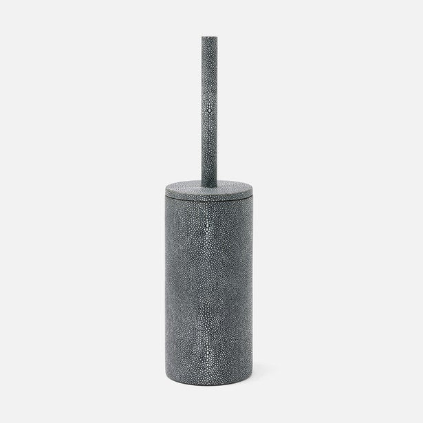 Pigeon & Poodle Manchester toilet brush holder in charcoal faux shagreen texture, full view.