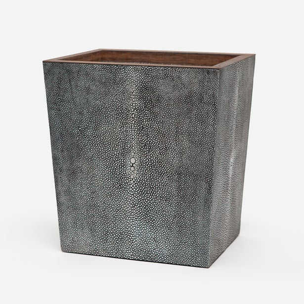Pigeon & Poodle Manchester wastebasket in charcoal shagreen texture with walnut-toned interior rim.
