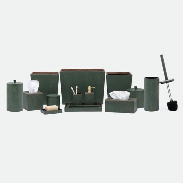 Pigeon & Poodle Manchester bath collection in forest green, full set display.