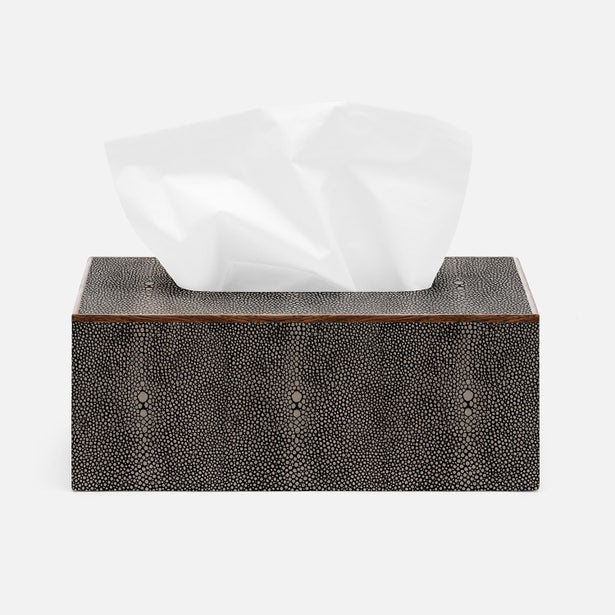 Pigeon & Poodle Manchester tissue box in charcoal shagreen texture, side angle view.