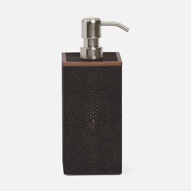 Pigeon & Poodle Manchester soap pump in espresso shagreen texture with brushed nickel pump top.