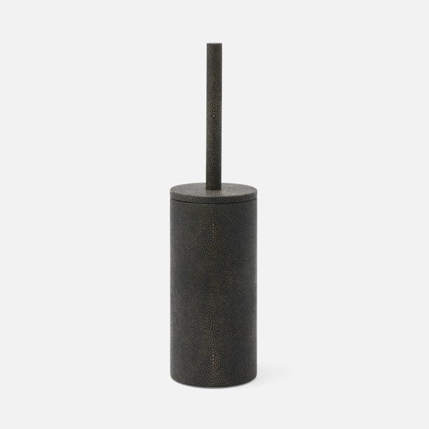 Pigeon & Poodle Manchester toilet brush holder in charcoal shagreen texture, cylindrical form.
