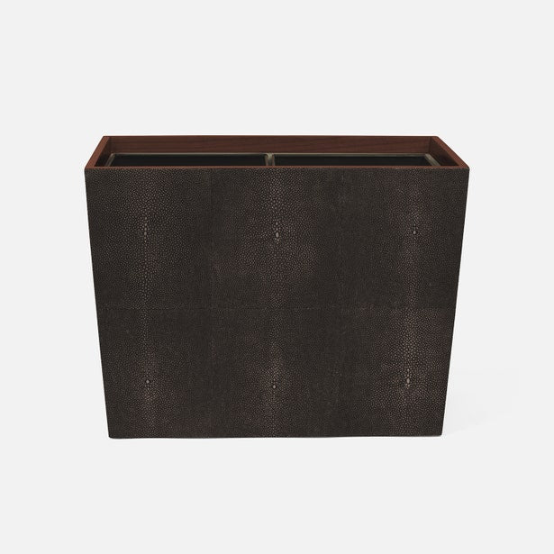 Pigeon & Poodle Manchester wastebasket in dark espresso faux shagreen with contrast rim detail.