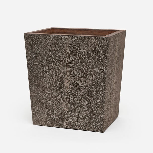 Pigeon & Poodle Manchester wastebasket in taupe shagreen texture with warm brown interior.