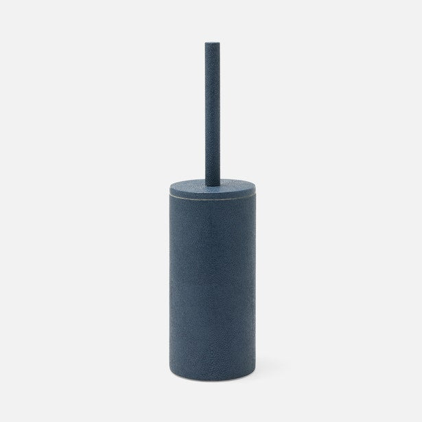 Pigeon & Poodle Manchester toilet brush holder in slate blue matte resin, side view.