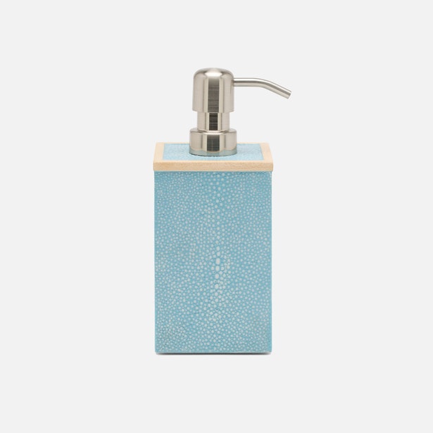 Pigeon & Poodle Manchester soap pump in teal shagreen texture with silver pump top.