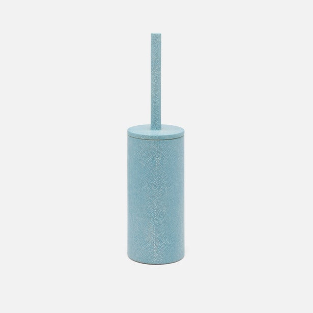 Pigeon & Poodle Manchester toilet brush holder in sky blue shagreen texture, front view.