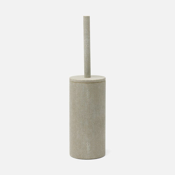 Pigeon & Poodle Manchester toilet brush holder in sage shagreen texture, side view.