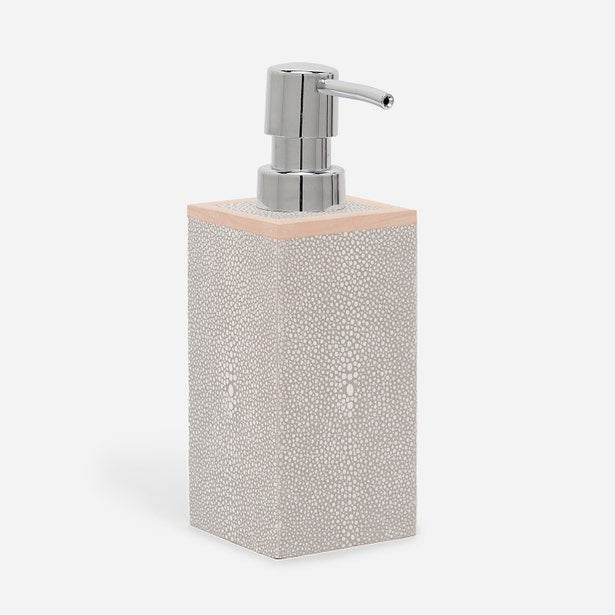 Pigeon & Poodle Manchester soap pump in grey shagreen texture with chrome pump top.