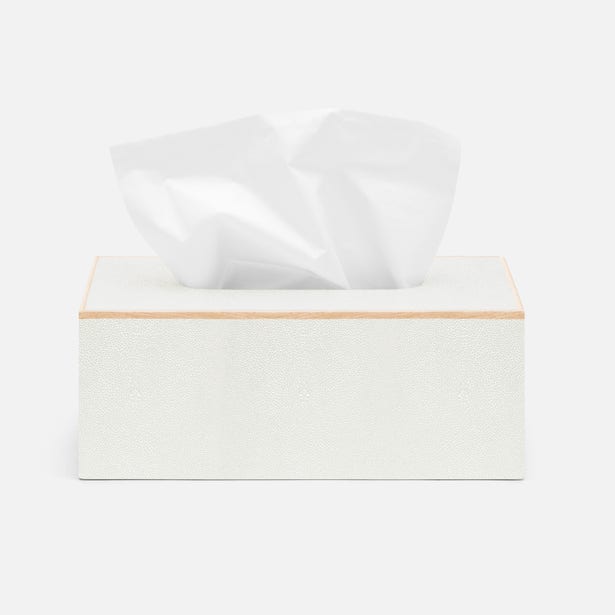Pigeon & Poodle Manchester tissue box in ivory faux shagreen with gold trim detail.