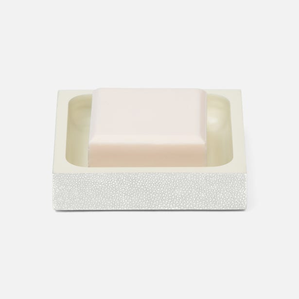 Pigeon & Poodle Manchester soap dish in ivory shagreen texture holding a blush bar soap.