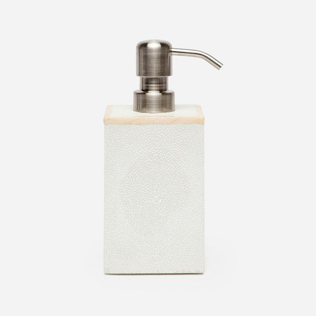 Pigeon & Poodle Manchester soap pump in ivory shagreen with brushed nickel dispenser top.