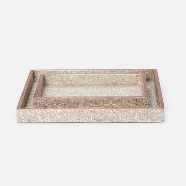 Pigeon & Poodle Manchester tray set in champagne shagreen texture, angled overhead view.