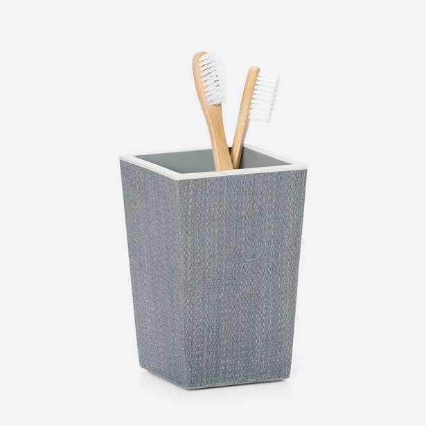 Pigeon & Poodle Maranello brush holder in grey, holding two bamboo toothbrushes.