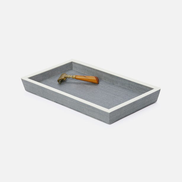 Pigeon & Poodle Maranello tray in grey faux shagreen with ivory trim, styled with a razor.