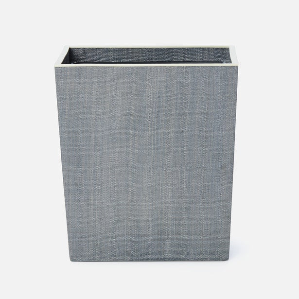 Pigeon & Poodle Maranello wastebasket in slate blue woven texture, ivory trim detail.