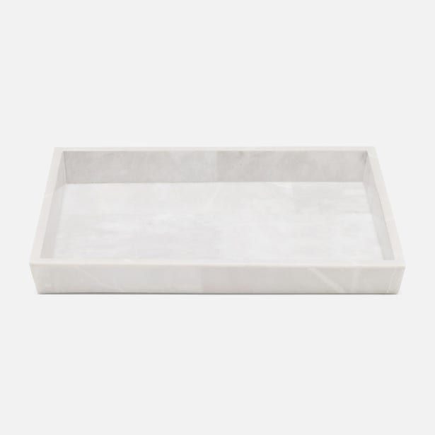 Pigeon & Poodle Milan tray in white marble, angled view showing rectangular form and depth.