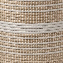Close-up of woven texture showing natural tan and ivory stripe detail on Olinda hamper.