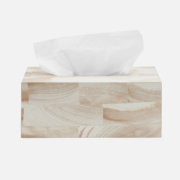Pigeon & Poodle Palermo II tissue box in bleached horn with rectangular form and white tissue.