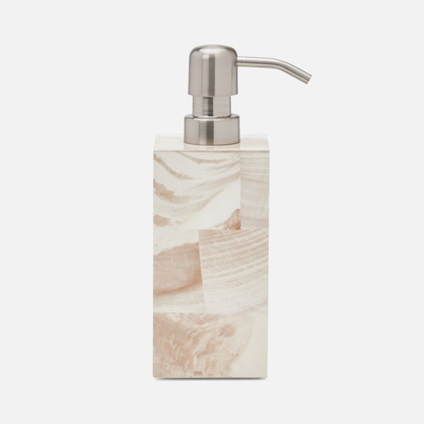 Pigeon & Poodle Palermo II soap pump in ivory onyx with brushed nickel dispenser head.