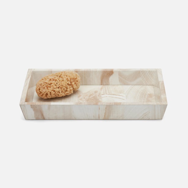 Pigeon & Poodle Palermo II tray in cream marbled resin with a natural sea sponge.