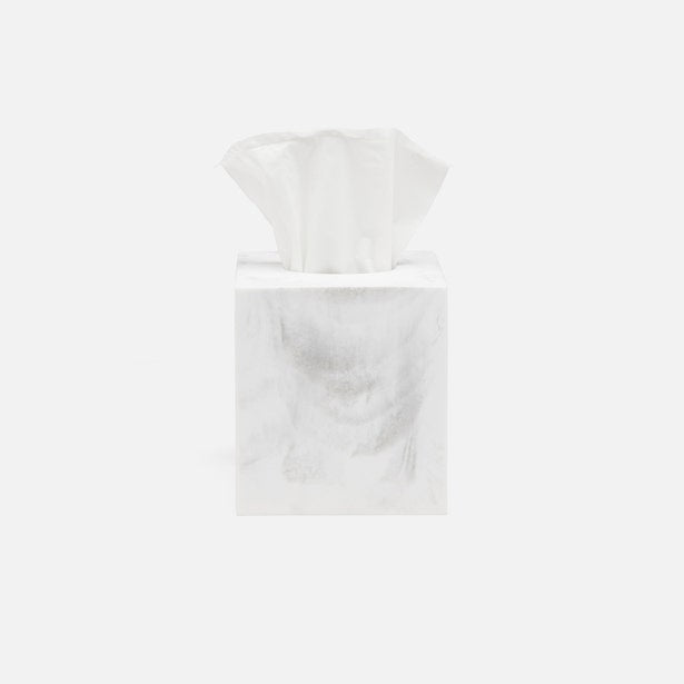 Pigeon & Poodle Parma tissue box in white marble resin with tissues extending from top.