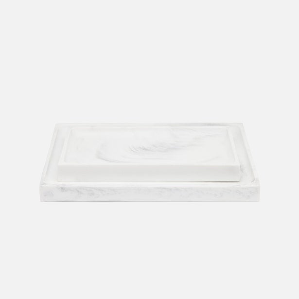 Pigeon & Poodle Parma nesting tray set in white marble resin, angled view.