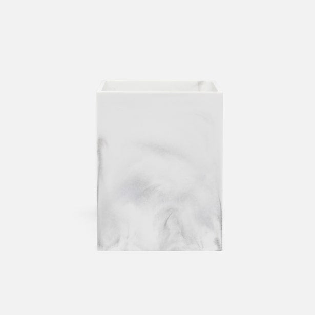 Pigeon & Poodle Parma wastebasket in white marble-effect resin, square silhouette.