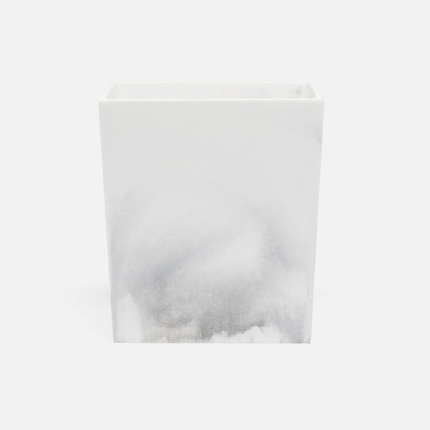 Pigeon & Poodle Parma wastebasket, white with soft grey watercolor wash detail.