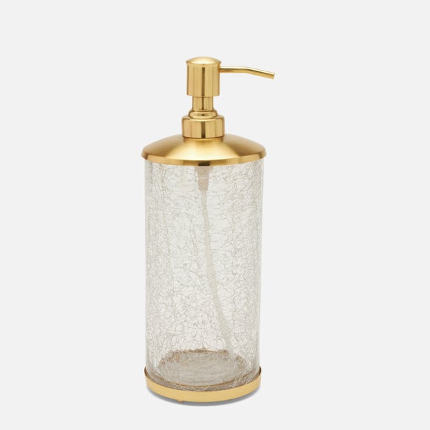 Pigeon & Poodle Pomaria soap pump in crackle glass with polished gold hardware.