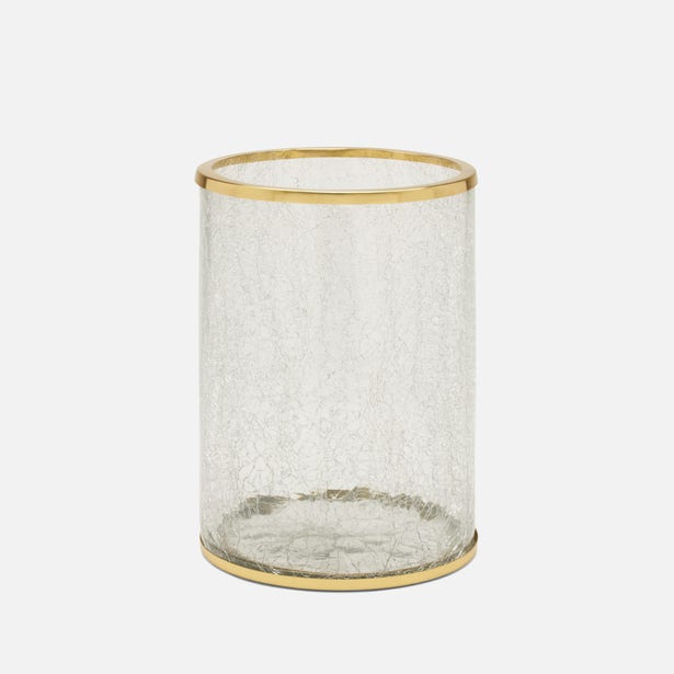 Pigeon & Poodle Pomaria wastebasket in crackle glass with gold rim detailing.