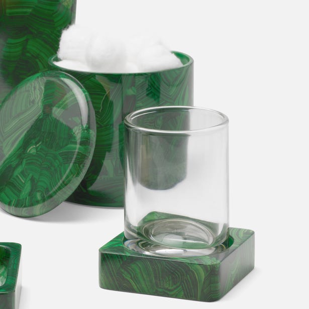 Pigeon & Poodle Porter tumbler set in malachite green with clear glass cup on square base.