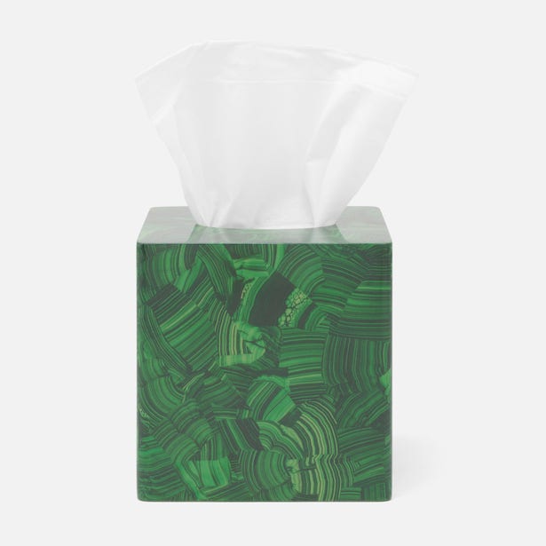 Pigeon & Poodle Porter tissue box in malachite green swirl pattern with white tissue.