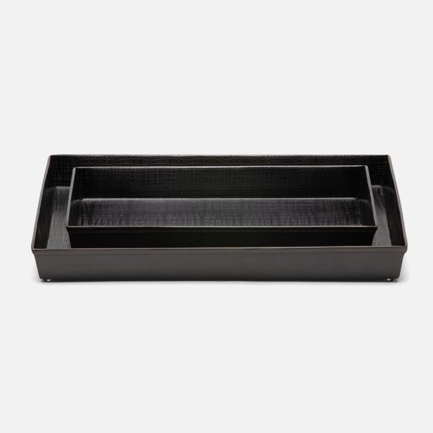 Pigeon & Poodle Remy nesting tray set in matte black with textured finish, two sizes.